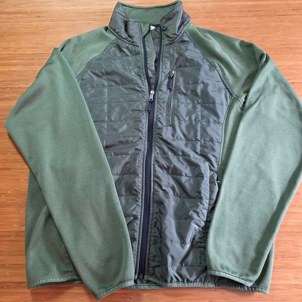 Orvis Fleece Puffer Jacket Full Zip for Hiking & Outdoors, L, Olive Green Unisex